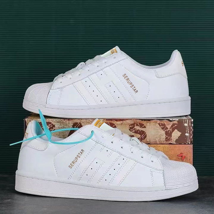 Damen Sportliche Freizeit Sneakers mit Lederoberfläche und rutschfester Sohle Drune