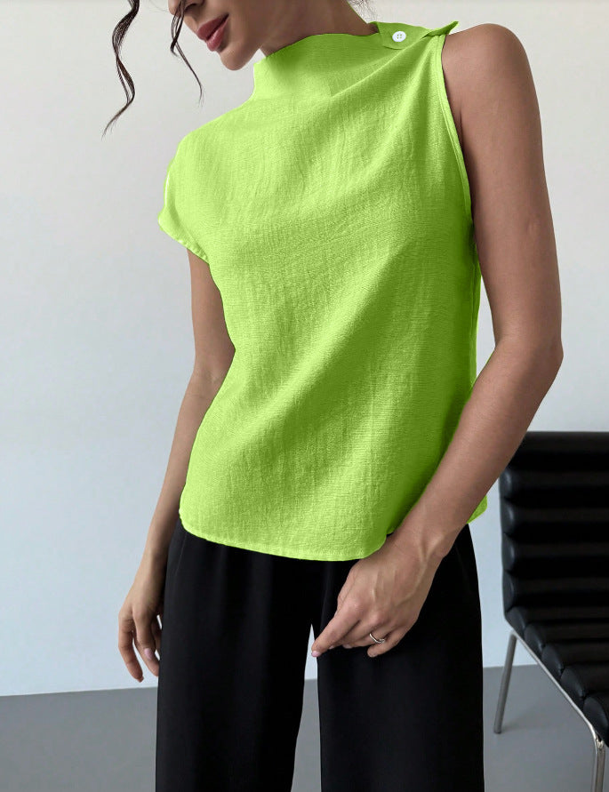 Damen Elegantes kurzärmliges Blusenshirt mit Stehkragen Drune