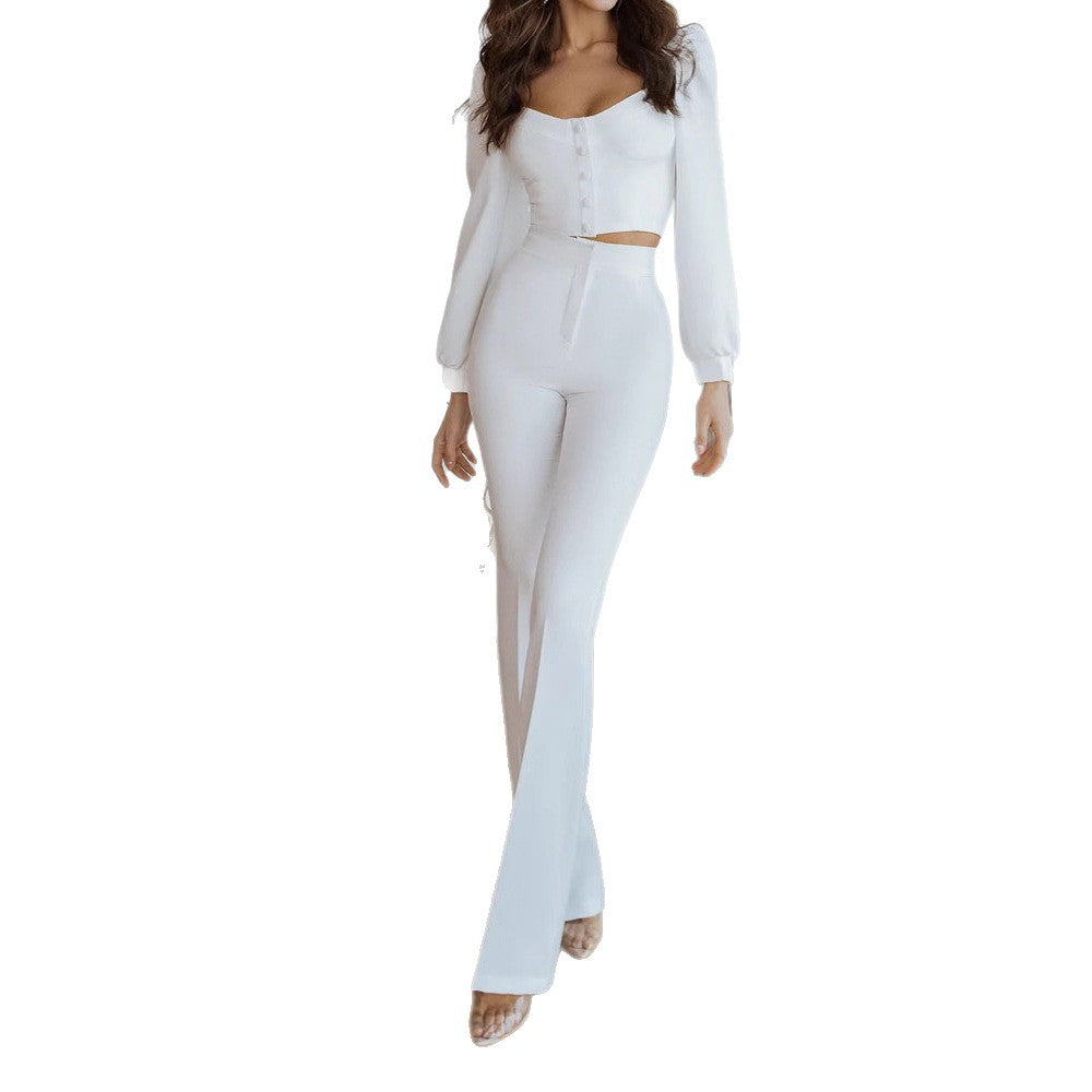 Damen Elegantes Set mit figurbetontem Oberteil und weitem Hosenbein Drune