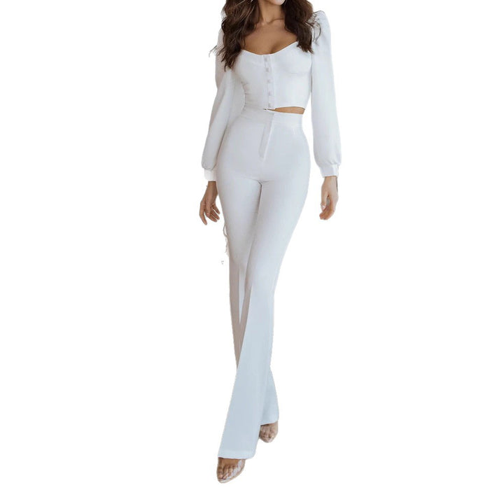 Damen Elegantes Set mit figurbetontem Oberteil und weitem Hosenbein Drune