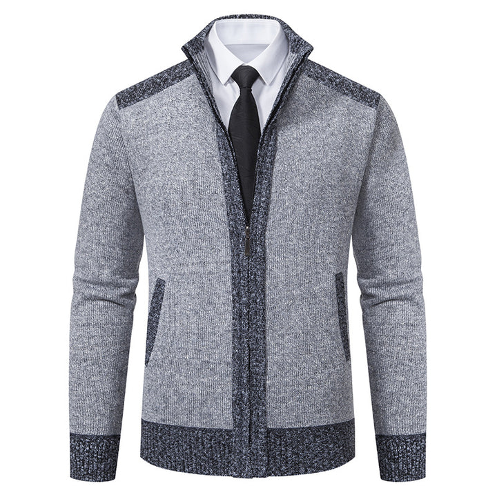 Herren Strukturiertes Grobstrick-Zipcardigan mit Stehkragen Drune