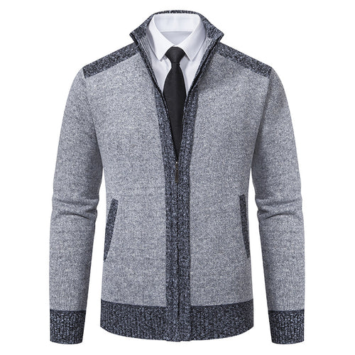 Herren Strukturiertes Grobstrick-Zipcardigan mit Stehkragen Drune