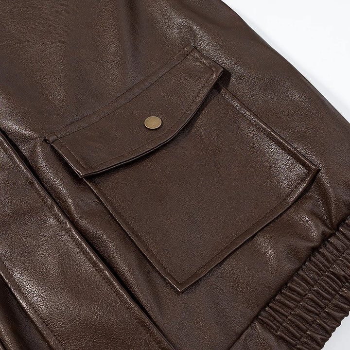 Damen modische Kunstlederjacke mit praktischen Taschen Drune