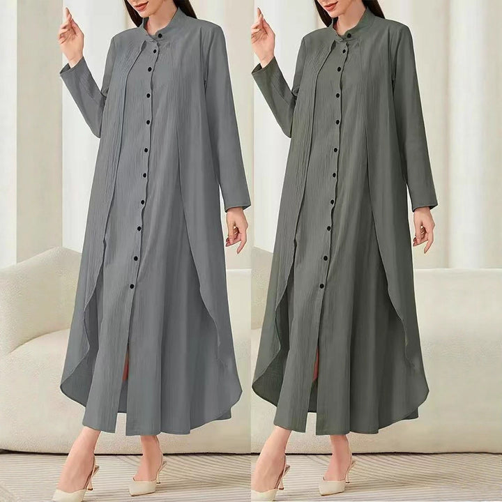 Damen Midi-Kleid mit fließendem Schnitt und Knopfleiste Drune