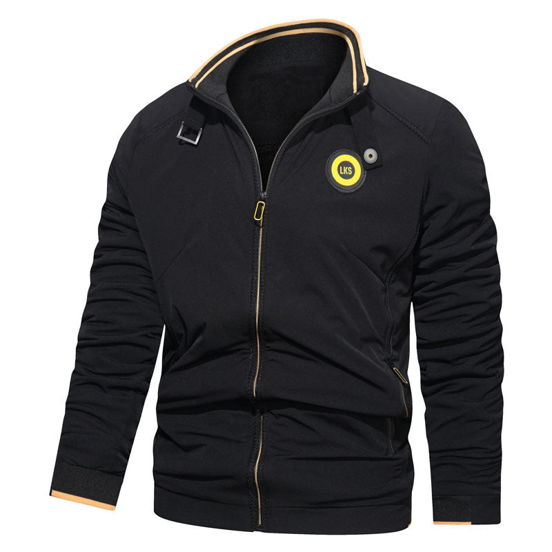Herren Slim-Fit Urbanes Stehkragen-Blouson mit Reißverschluss, kontrastierten Bündchen und Zierapplikationen Drune