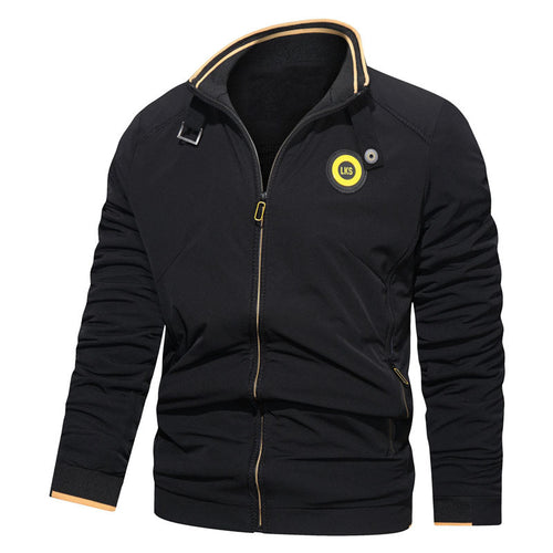 Herren Slim-Fit Urbanes Stehkragen-Blouson mit Reißverschluss, kontrastierten Bündchen und Zierapplikationen Drune