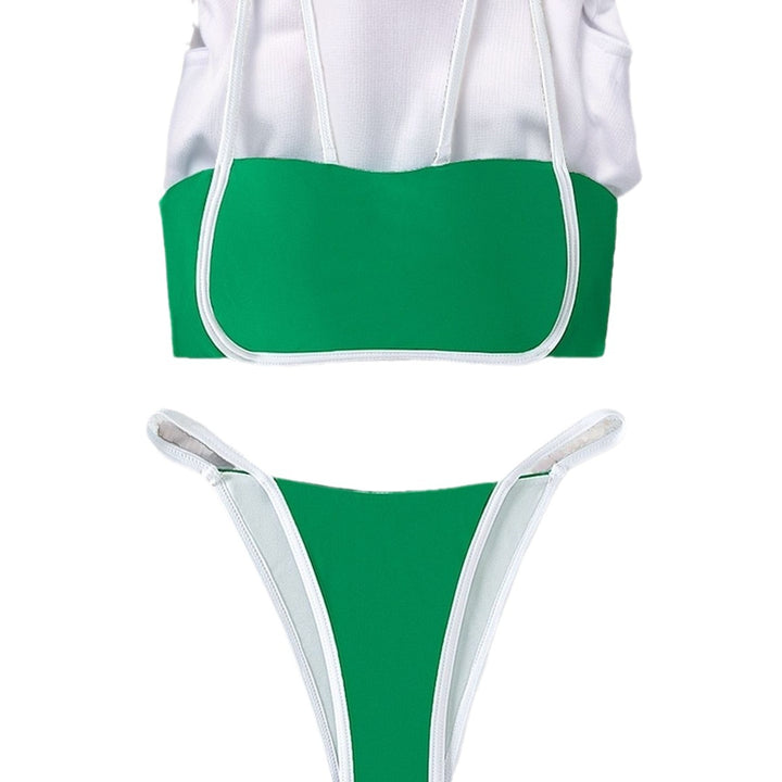 Damen Bandeau Bikini mit hohem Beinausschnitt und verstellbaren Trägern Drune