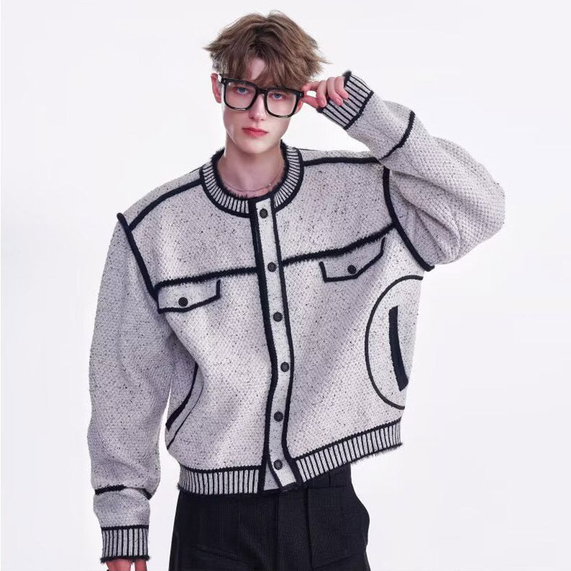 Herren Modische Strickjacke mit Kontrastnähten Drune