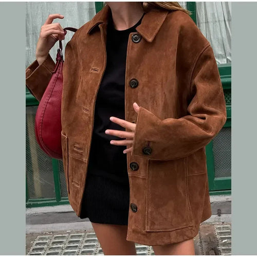 Damen modische Suede Jacke Drune