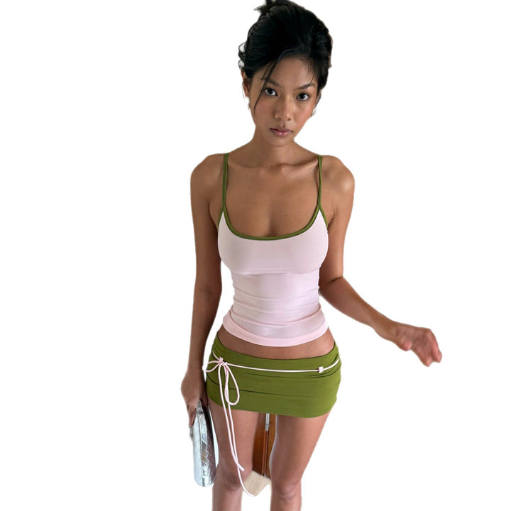 Damen Spaghetti-Trägershirt mit eleganter Kontrastkante und figurbetontem Schnitt Drune