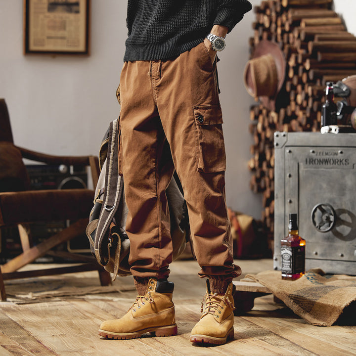 Herren Lässige Canvas-Cargojogginghose mit elastischem Saum, Klapp‑Cargo‑Taschen und verstärkten Knien Drune