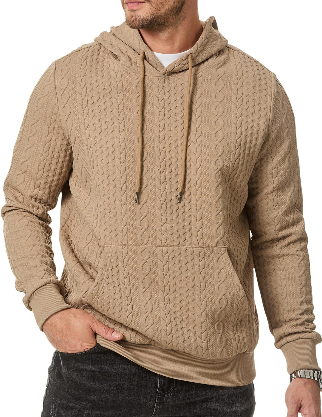 Herren Kapuzenpullover mit strukturiertem Kabelstrickmuster Drune