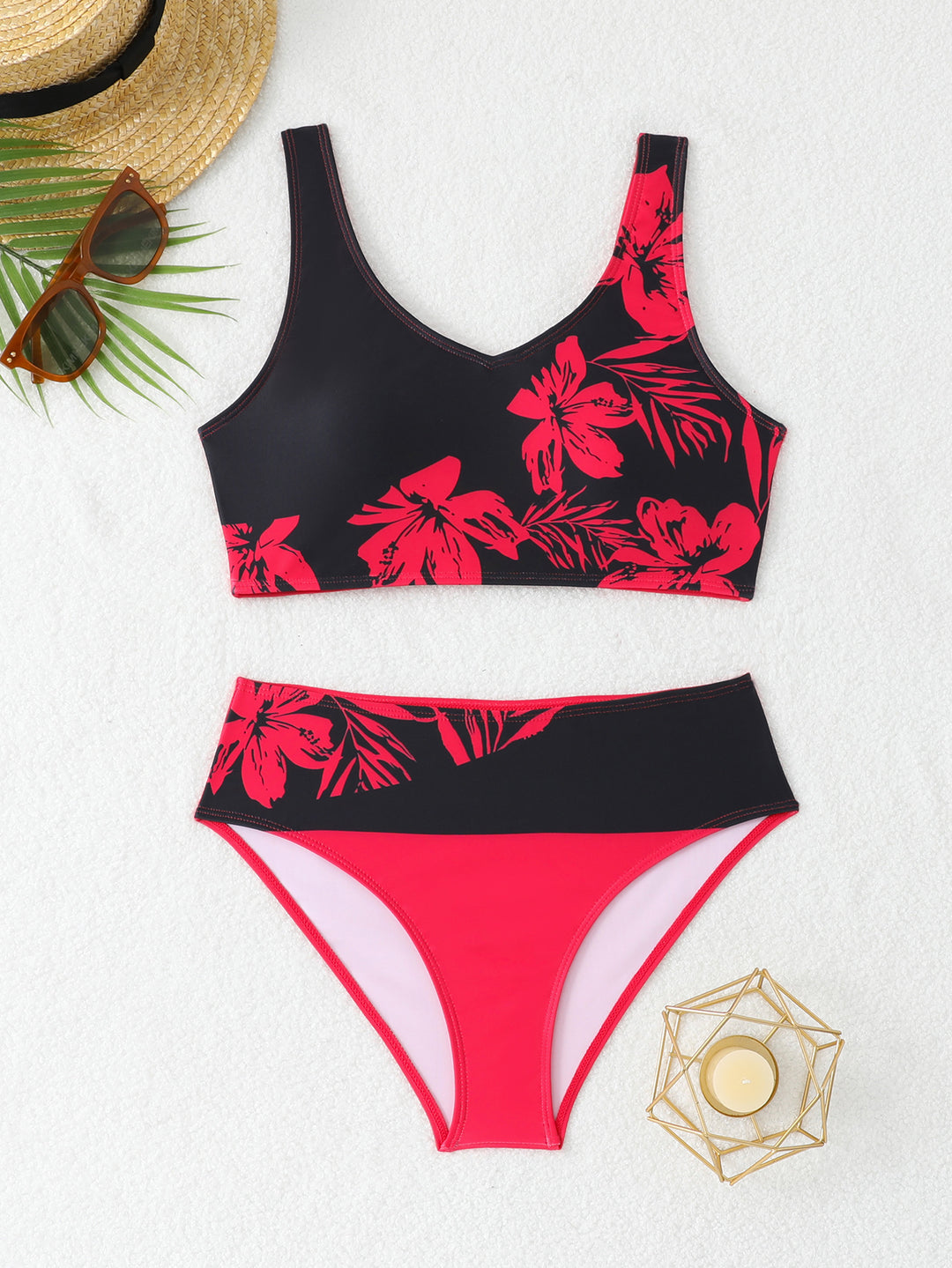 Damen Sportlicher Bikini mit floralem Design Drune