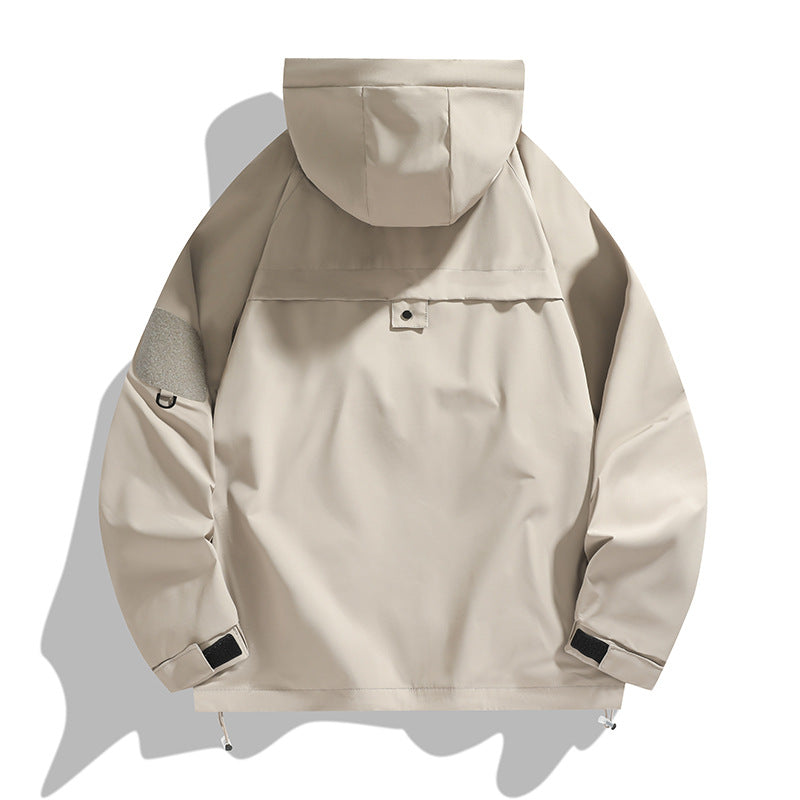 Herren atmungsaktive Utility-Kapuzenjacke mit verdecktem Reißverschluss, Multi-Taschen und verstellbaren Ärmelabschlüssen Drune