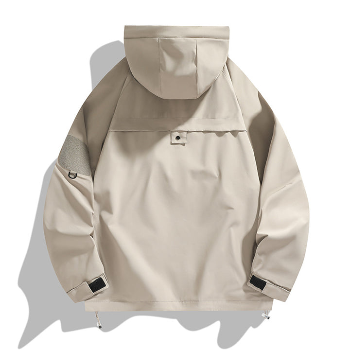 Herren atmungsaktive Utility-Kapuzenjacke mit verdecktem Reißverschluss, Multi-Taschen und verstellbaren Ärmelabschlüssen Drune