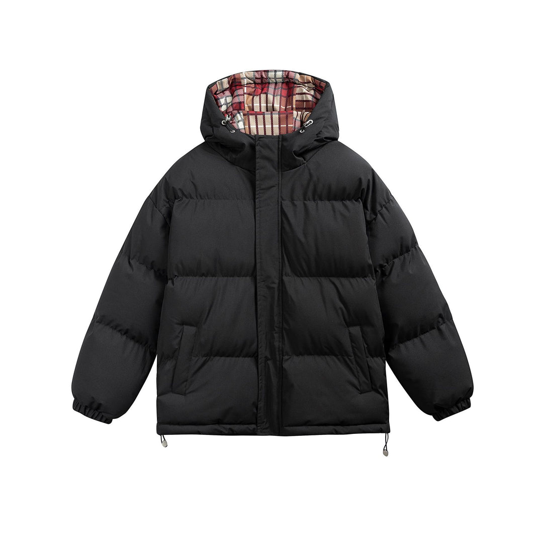 Damen Wattierte Oversize-Steppjacke mit Kapuze, hohem Kragen und karierter Futterverzahnung Drune