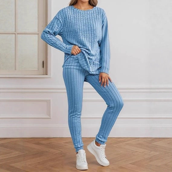 Damen gemütliches Strickensemble mit Rippenstruktur Drune