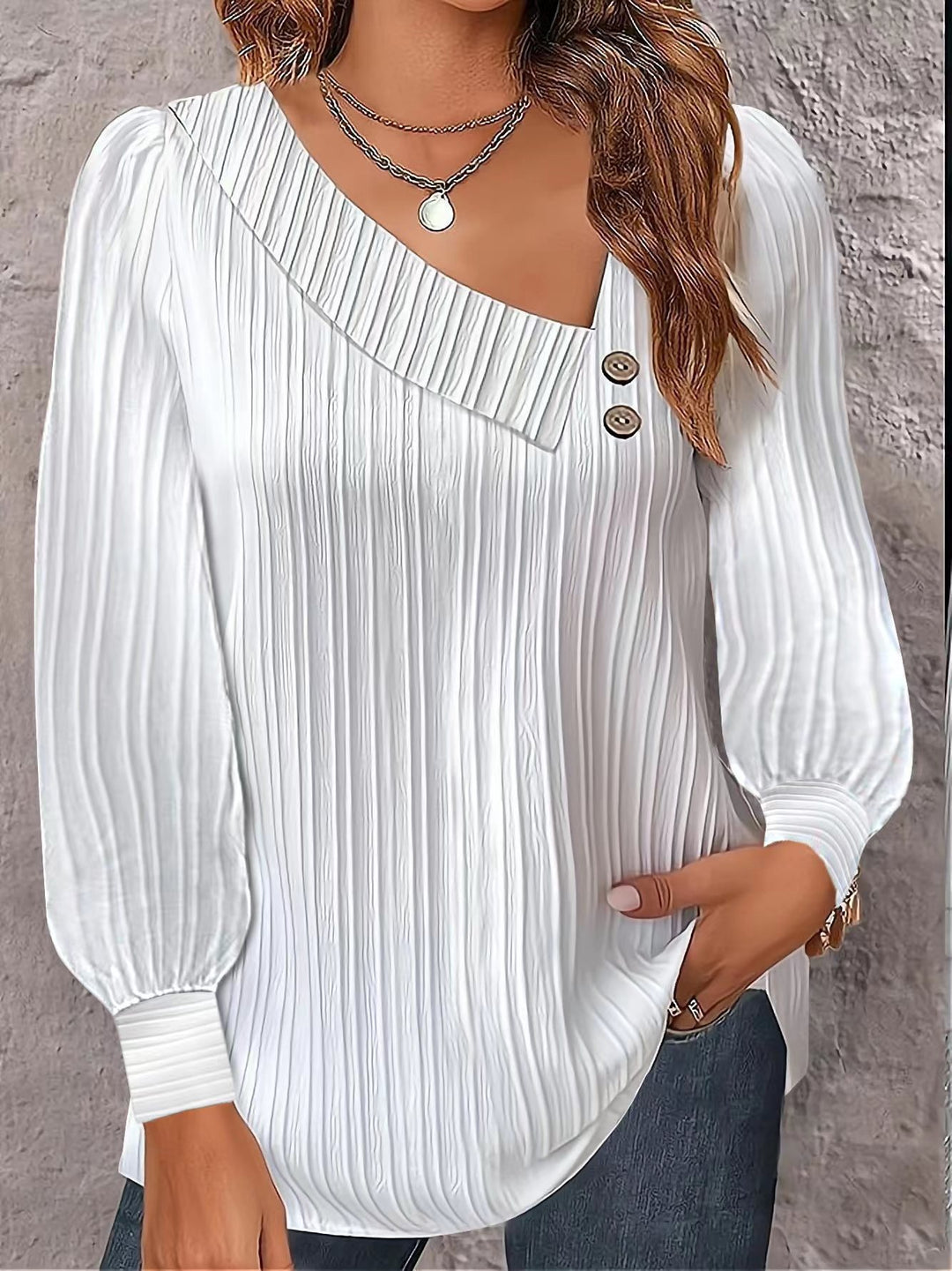 Damen Elegante Oberteil mit strukturiertem Rippdesign und Knopfdetails Drune