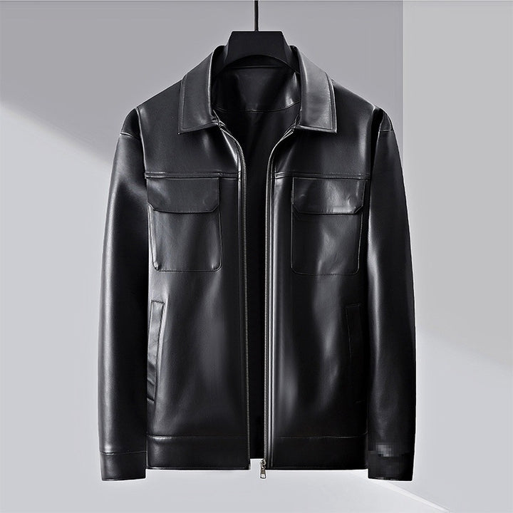 Herren minimalistische Lederimitatjacke mit durchgehendem Reißverschluss und aufgesetzten Brusttaschen Drune