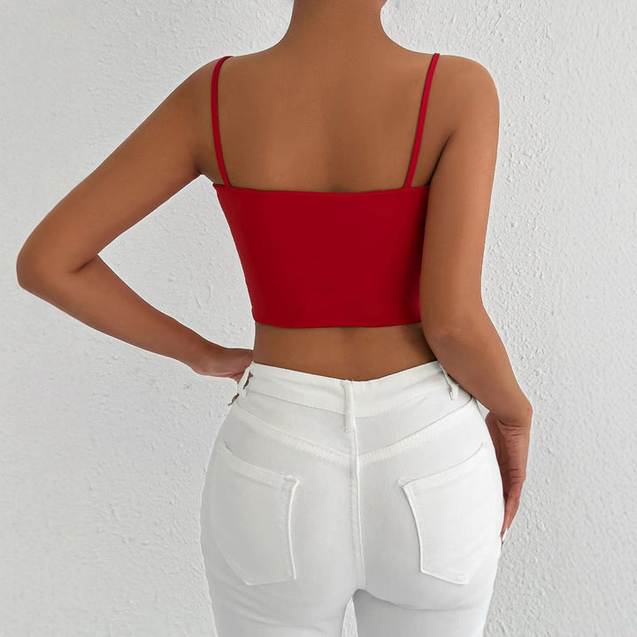Damen Figurbetontes Crop-Top aus elastischem Material mit Spaghetti-Trägern Drune
