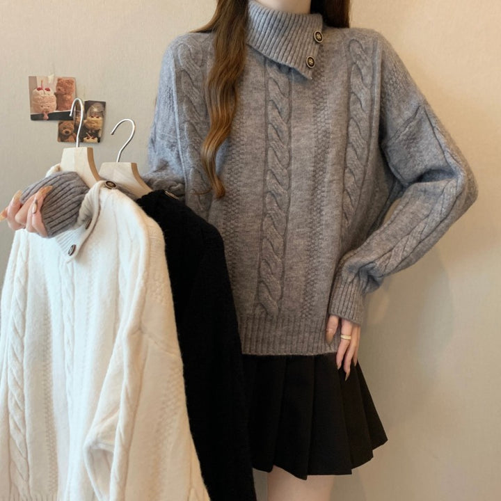 Damen Strickpullover mit Stehkragen und Zopfmuster Drune