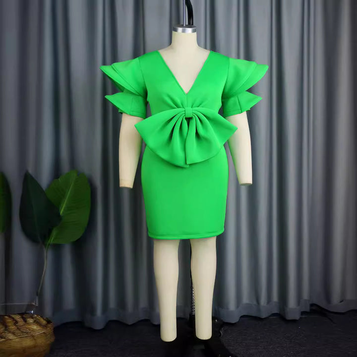 Damen Figurbetontes Kleid mit Voluminösem Schleifen-Detail Drune