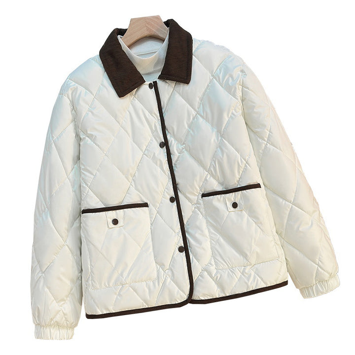 Damen nan karierter Thermo-Quiltblazer mit Cordkragen und aufgesetzten Druckknopf-Pattentaschen Drune