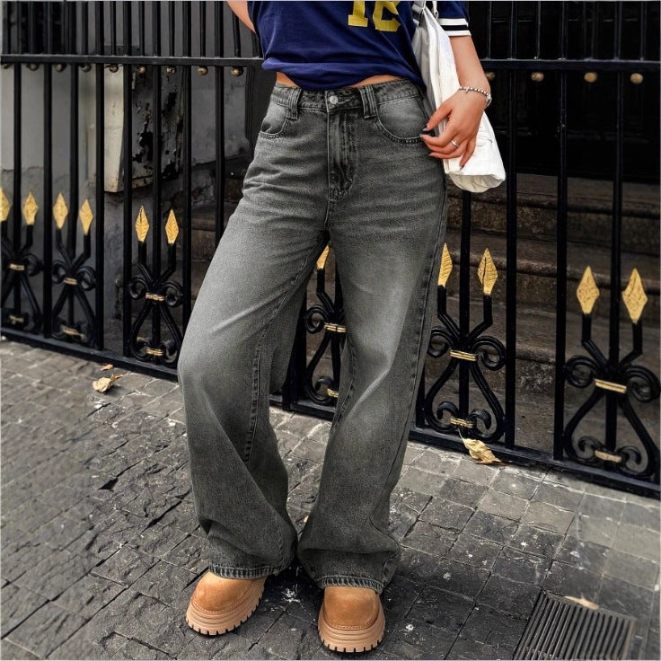 Damen High-Waist Weite Denim‑Hose mit Palazzo‑Schnitt Drune