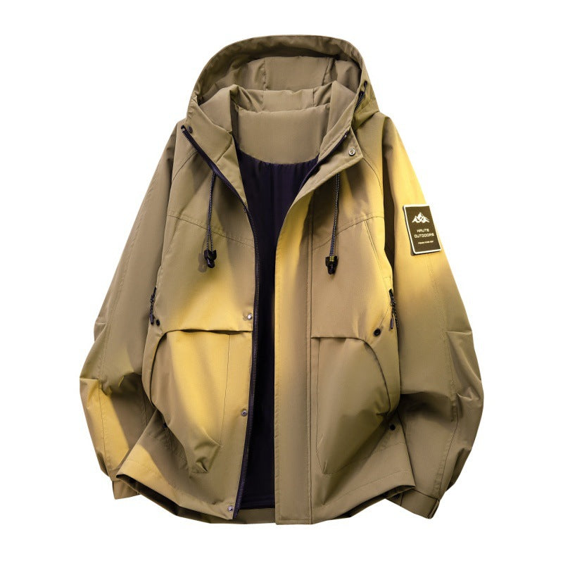 Herren Wattierte Kapuzen-Utility-Jacke mit abnehmbarem Innenfutter & hohem Stehkragen Drune