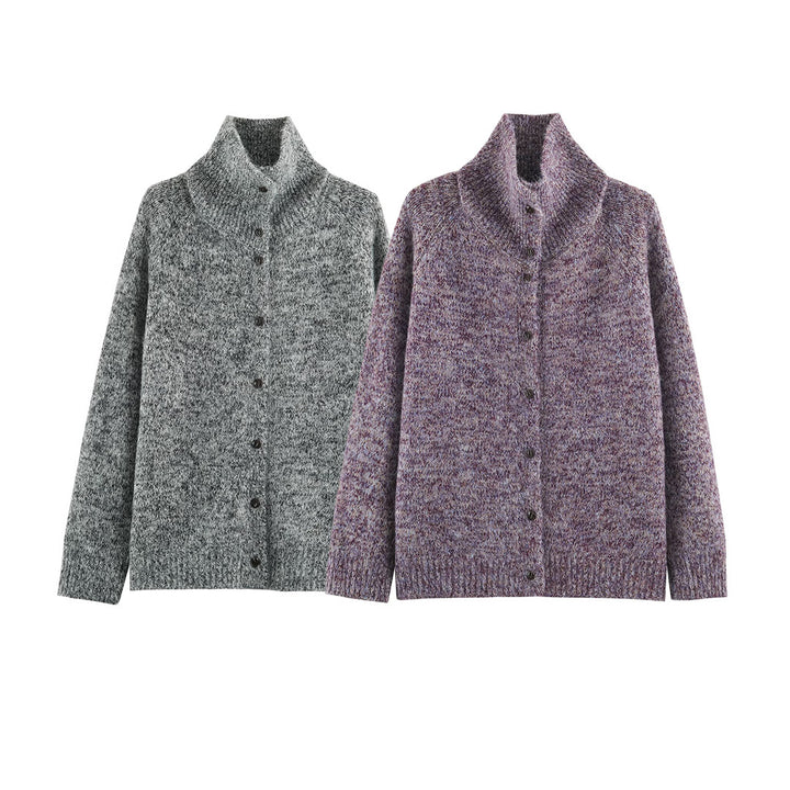 Damen Grobgestrickter Cardigan mit hohem Rollkragen und durchgehender Knopfleiste Drune