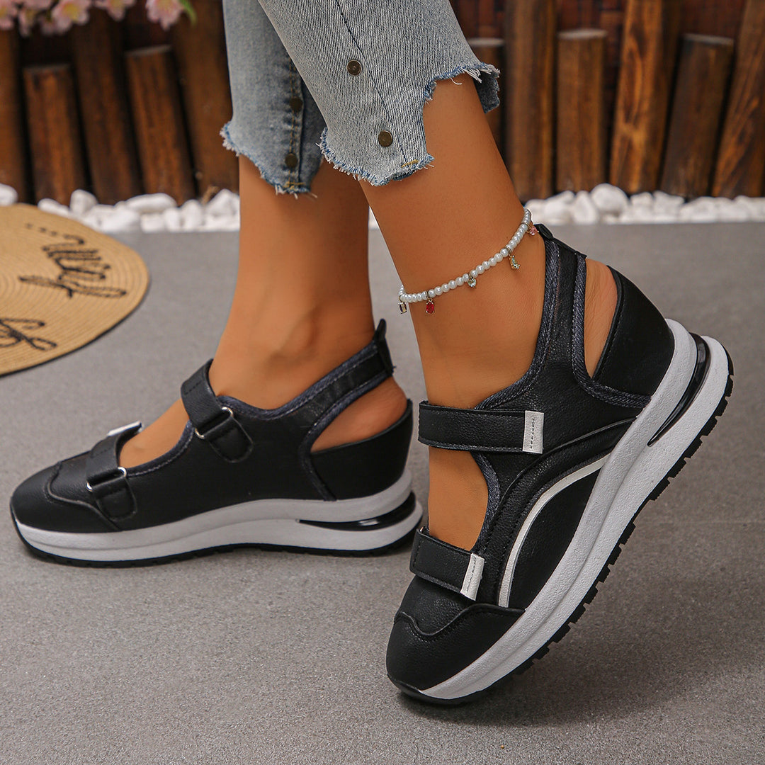 Damen sportliche Slingback-Sneakers mit Klettverschluss und leichter Keilsohle Drune