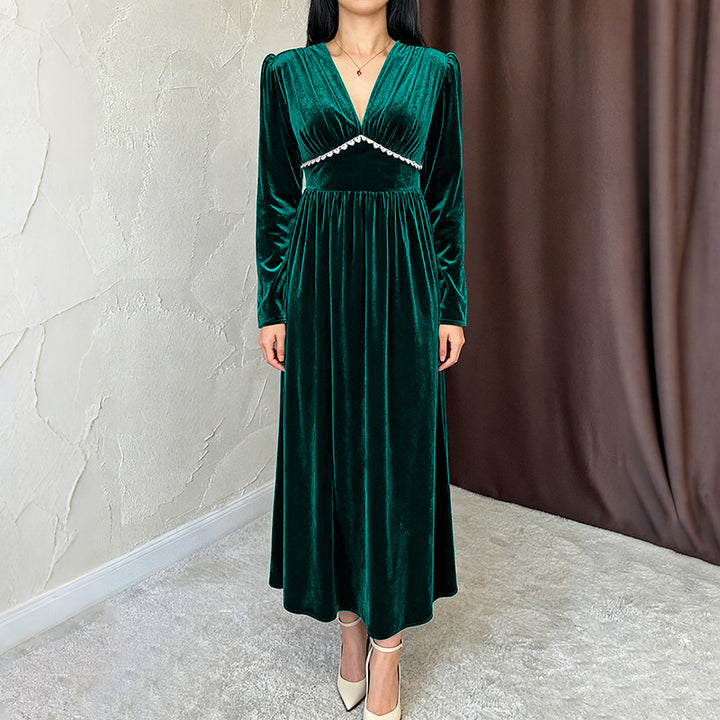 Damen Elegantes Maxikleid mit V-Ausschnitt und Rüschen Drune