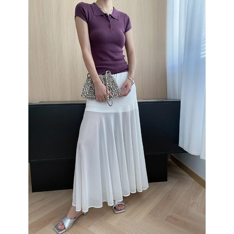 Damen elegantes Polo-Shirt aus hochwertigem Strick mit Knopfdetail Drune