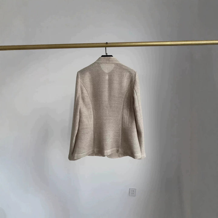 Damen Leichte Häkeloptik-Übergangsjacke mit Rundkragen und Pattentaschen Drune