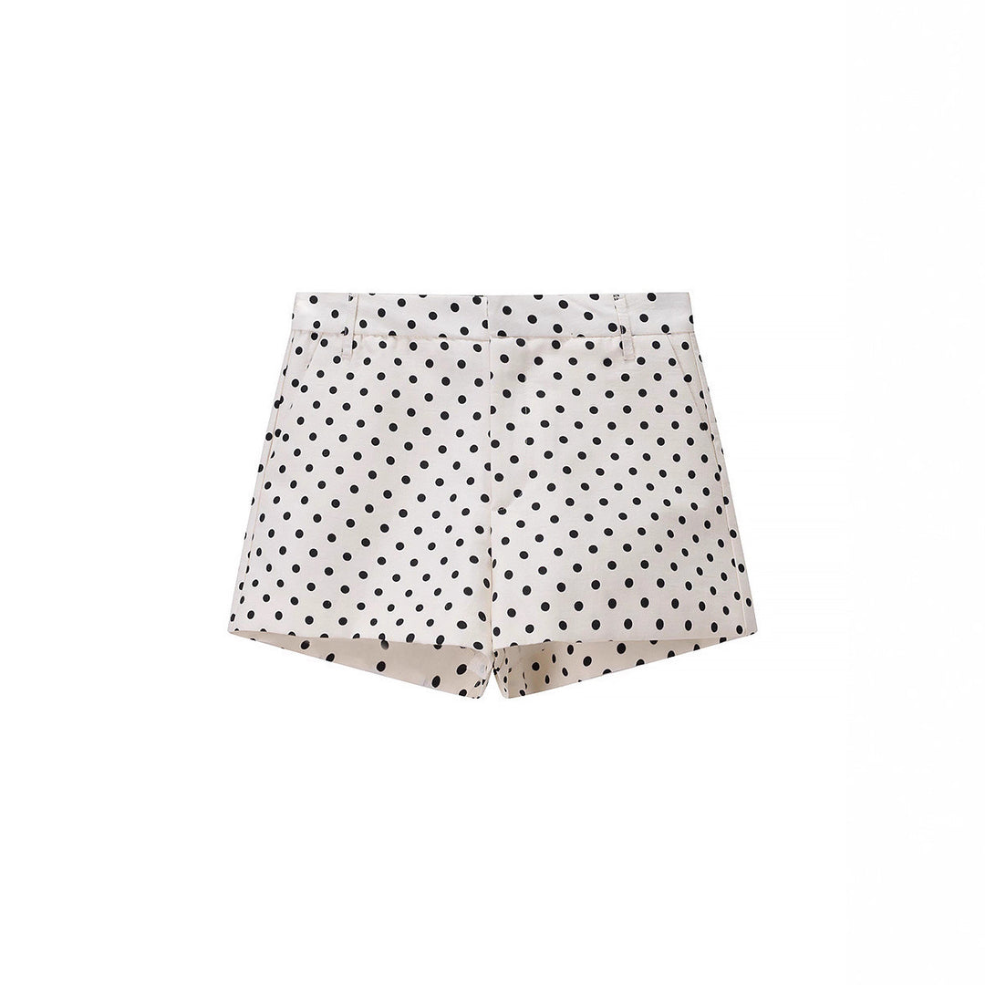 Damen Gepunktetes Satin-Loungewear-Set mit Oversize-Blazer und Kordel-Shorts Drune