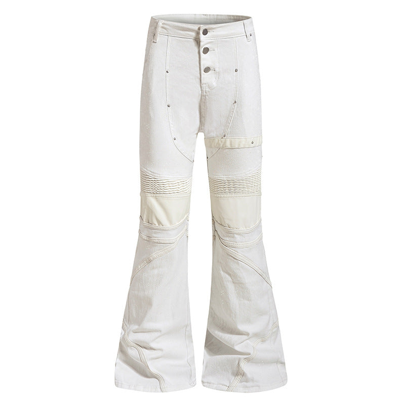 Damen ausgestellte Culotte-Hose mit Biker‑Nähten, hohem Bund und Patchwork‑Einsätzen Drune