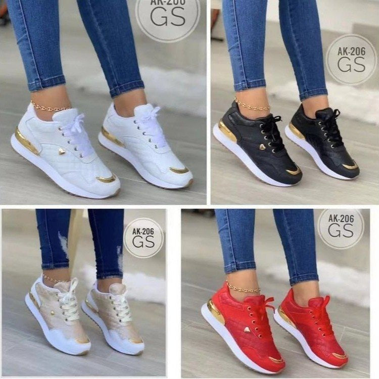 Damen Gepolsterte Sneaker mit Stepp-Optik und goldenen Akzenten Drune