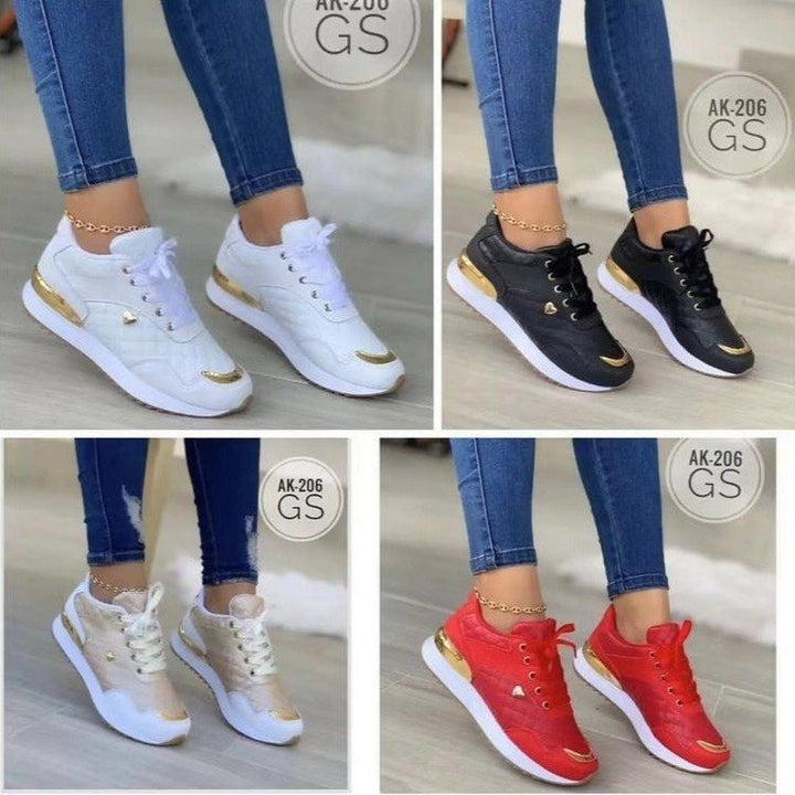 Damen Gepolsterte Sneaker mit Stepp-Optik und goldenen Akzenten Drune