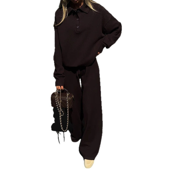 Damen Loungewear-Kombination mit lockerem Poloshirt und weitem Hosen Drune