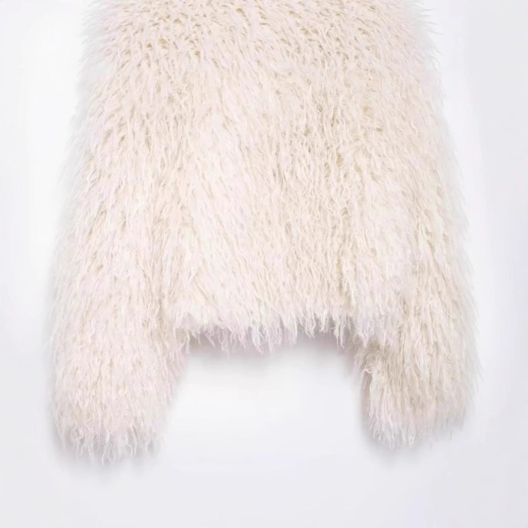 Damen Kurzgeschnittene Bolerojacke aus langfaserigem Kunstpelz mit Shaggy‑Textur Drune