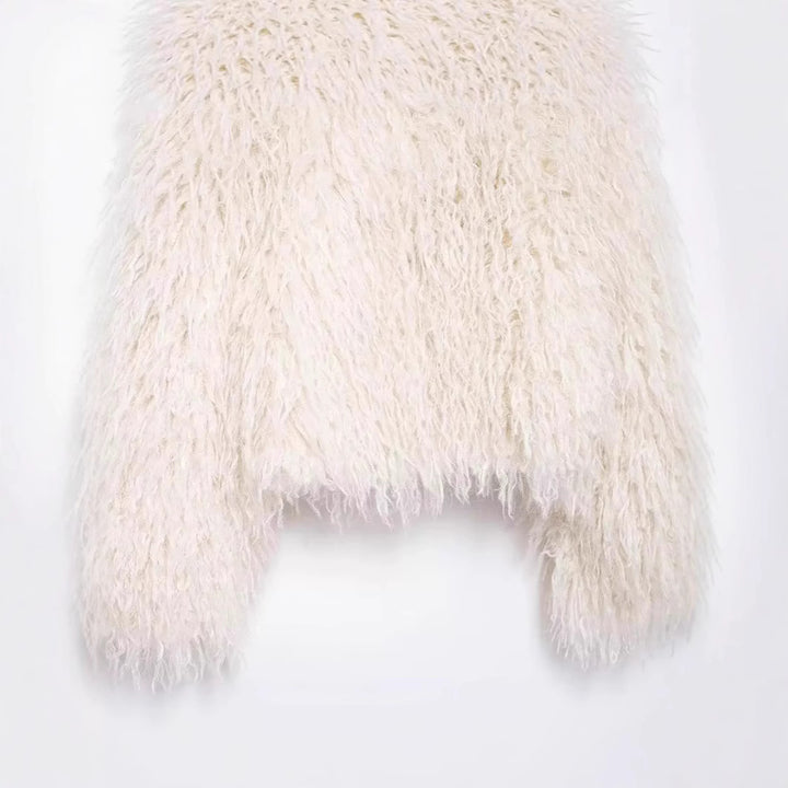 Damen Kurzgeschnittene Bolerojacke aus langfaserigem Kunstpelz mit Shaggy‑Textur Drune