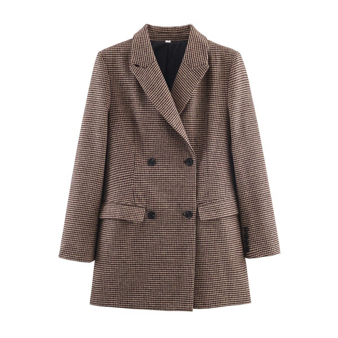 Damen Doppelreihiger Hahnentritt-Blazer mit Oversize-Schnitt und Reverskragen Drune