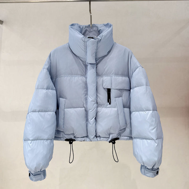 Damen Warme, kurz geschnittene Daunenjacke mit hohem Kragen Drune