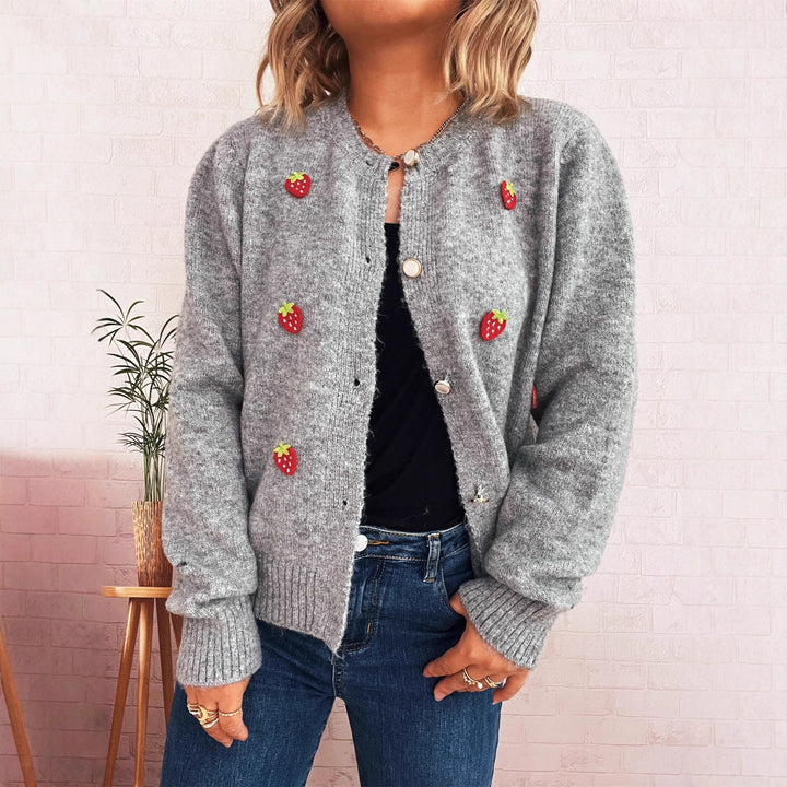 Damen Strickjacke mit fröhlichem Erdbeerdesign Drune