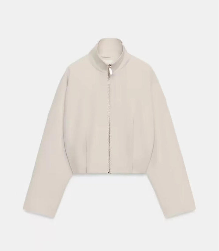 Damen Cropped schmal taillierte Blousonjacke mit Stehkragen und cleanem Schnitt Drune