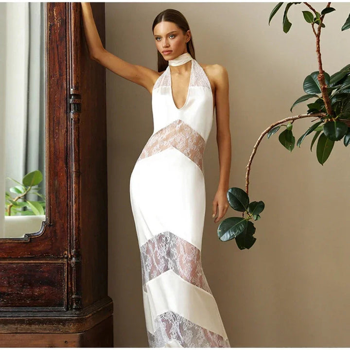 Damen Elegantes Maxikleid mit verführerischem Spitzenbesatz Drune