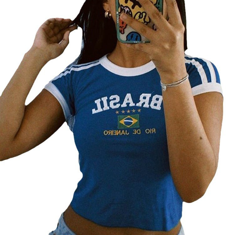 Damen Sportliches T-Shirt mit Brasil-Motiv und sportlichem Schnitt Drune