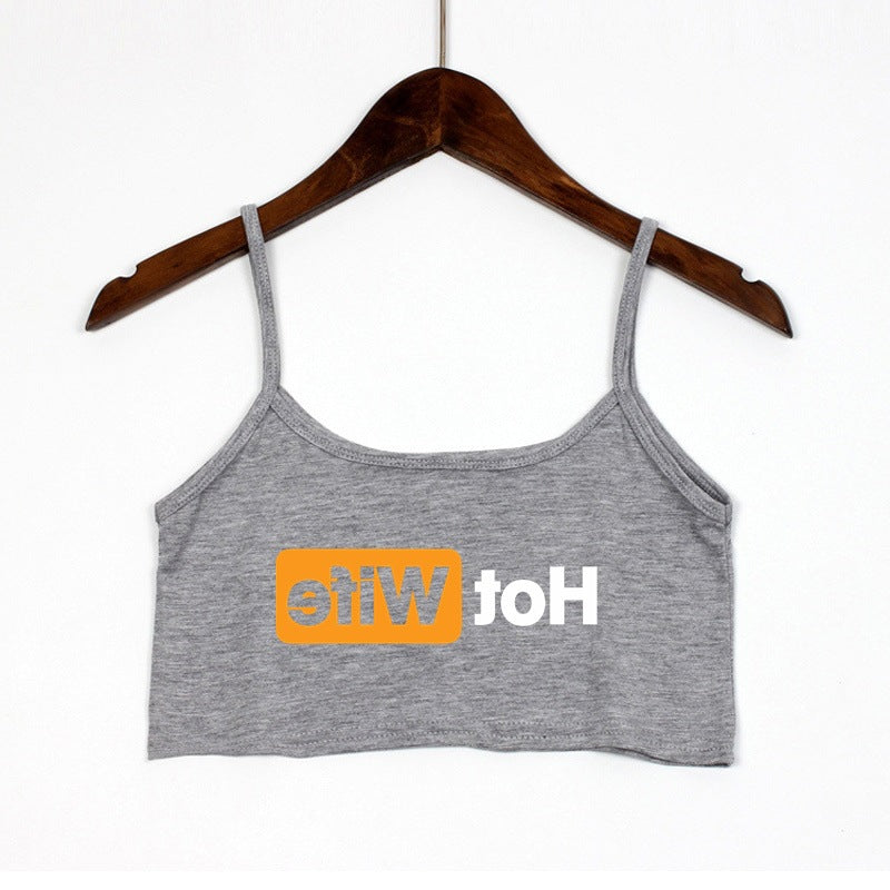 Damen Crop-Top mit modernen Schriftzügen und verstellbaren Trägern Drune