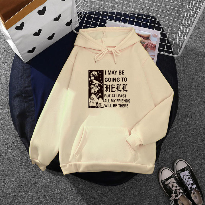 Damen nan weitgeschnittener Kapuzenpullover mit Gothic-Statementprint und Kängurutasche Drune