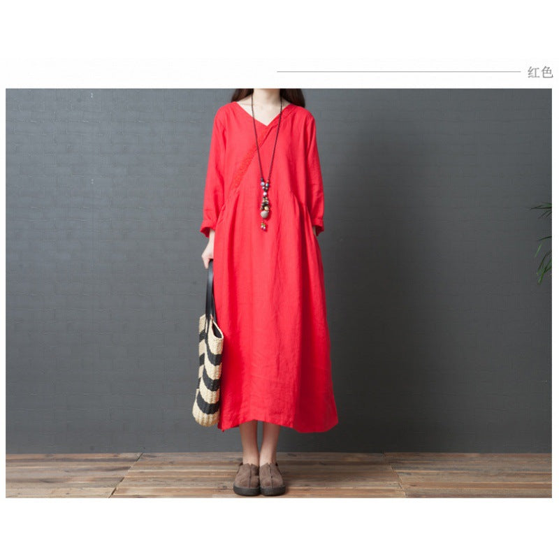 Damen lässiges Maxikleid mit V-Ausschnitt und lockerer Silhouette Drune